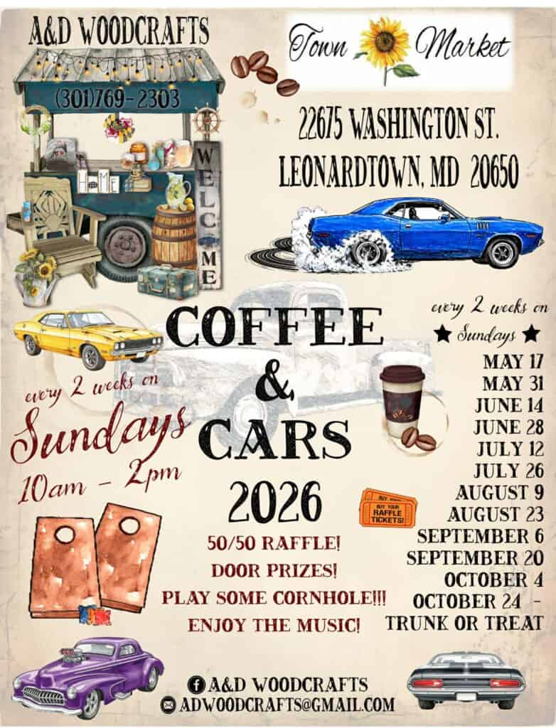 Coffee & Cars at Town Market event at Town Market in Leonardtown, MD on July 26, 2026