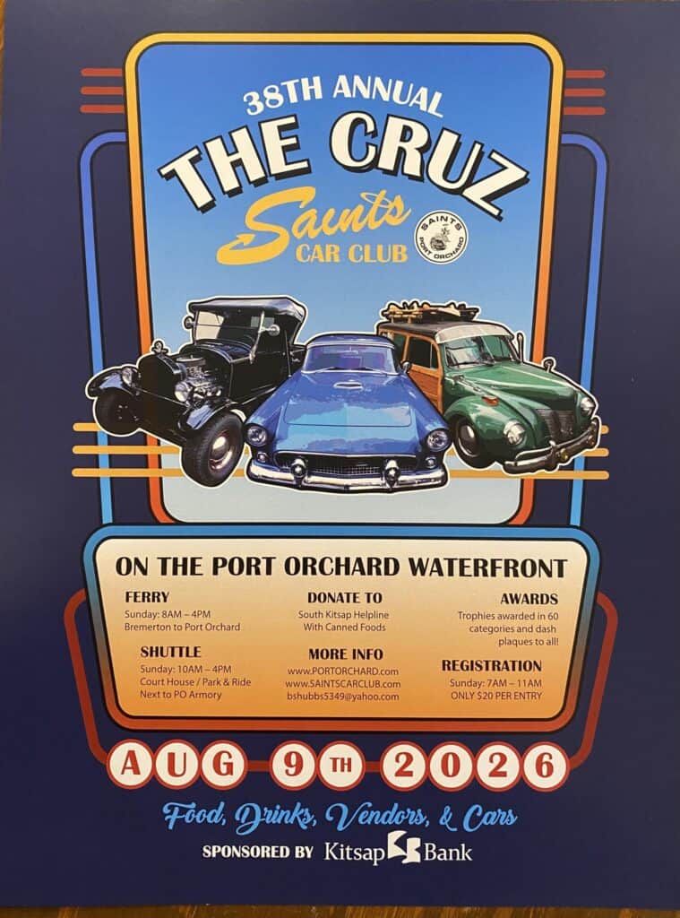 38th Annual Saints Car Club The Cruz  event at Port Orchard Waterfront in Port Orchard, WA on August 9, 2026