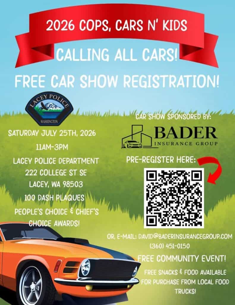 Cops, Cars N' Kids event at Lacey Police Department in Lacey, WA on July 25, 2026