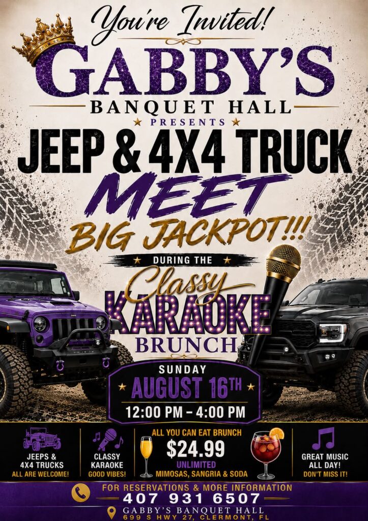 Gabby's Banquet Hall Jeep & 4x4 Truck Meet event at Gabby's Banquet Hall in Clermont, FL on August 16, 2026