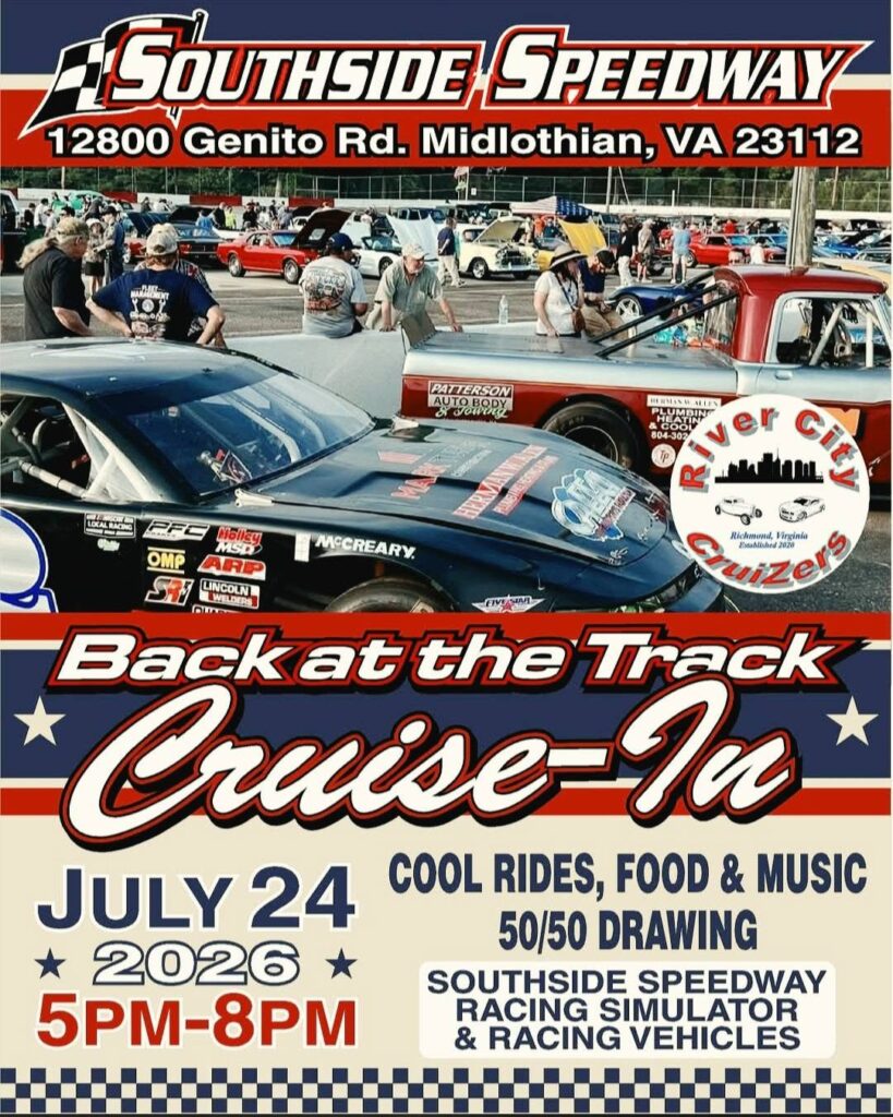 Back at the Track Cruise-In event at Southside Speedway in Midlothian, VA on July 24, 2026