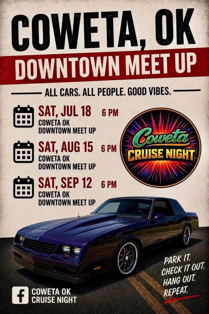 Downtown Coweta Car Meet event at Downtown Coweta in Coweta, OK on August 15, 2026