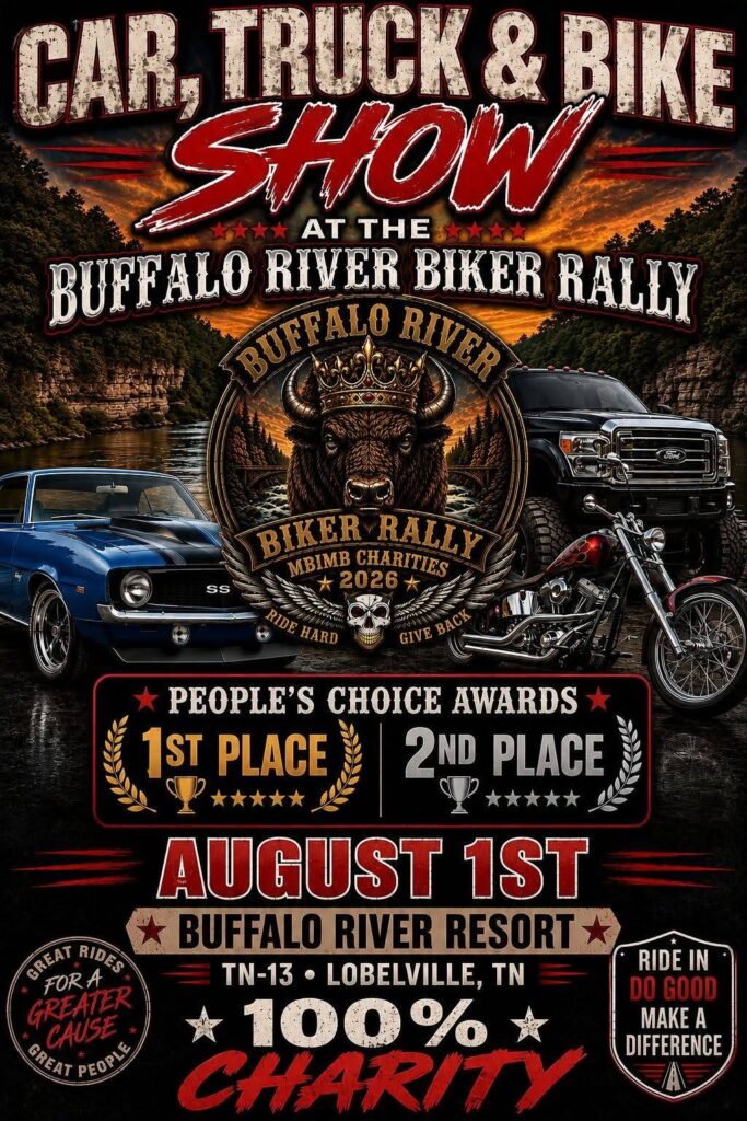 Buffalo River Biker Rally Car, Truck & Bike Show event at Buffalo River Resort in Lobelville, TN on August 1, 2026