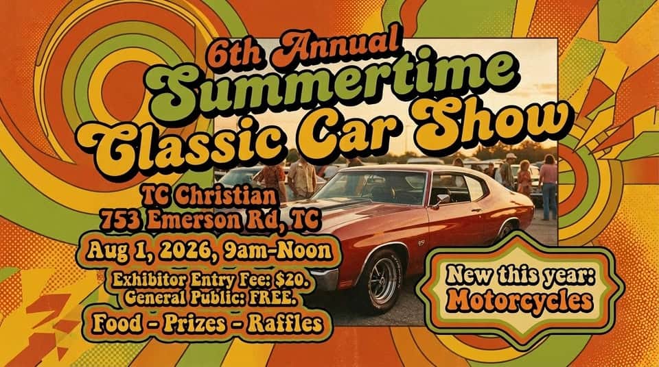 6th Annual Summertime Classic Car Show event at TC Christian in Traverse City, MI on August 1, 2026