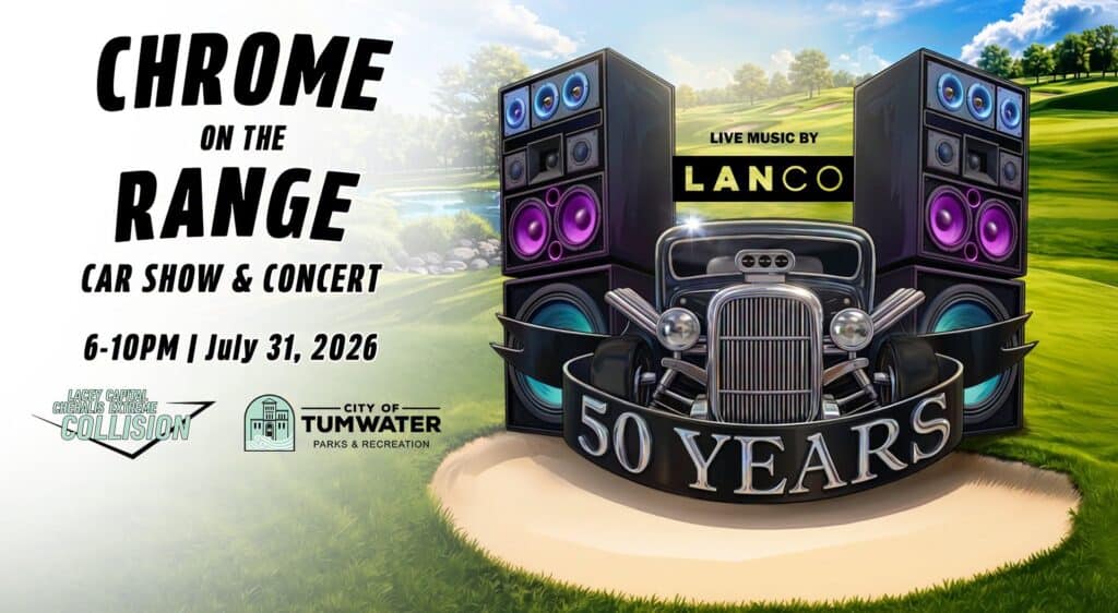 Chrome on the Range Car Show and Concert event at Tumwater Valley Golf Club in Olympia, WA on July 31, 2026
