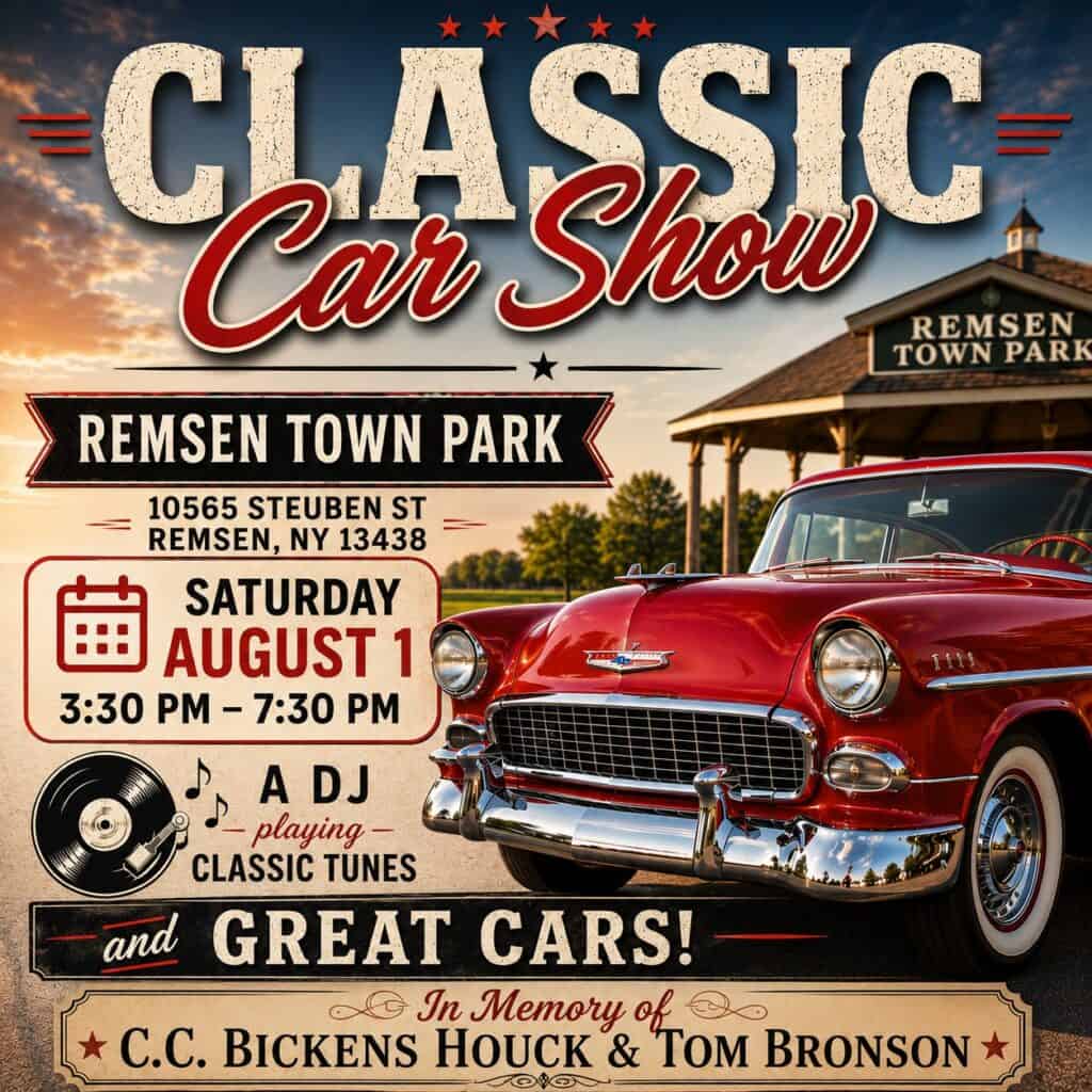 Classic Car Show at Remsen Town Park event at Remsen Town Park in Remsen, NY on August 1, 2026
