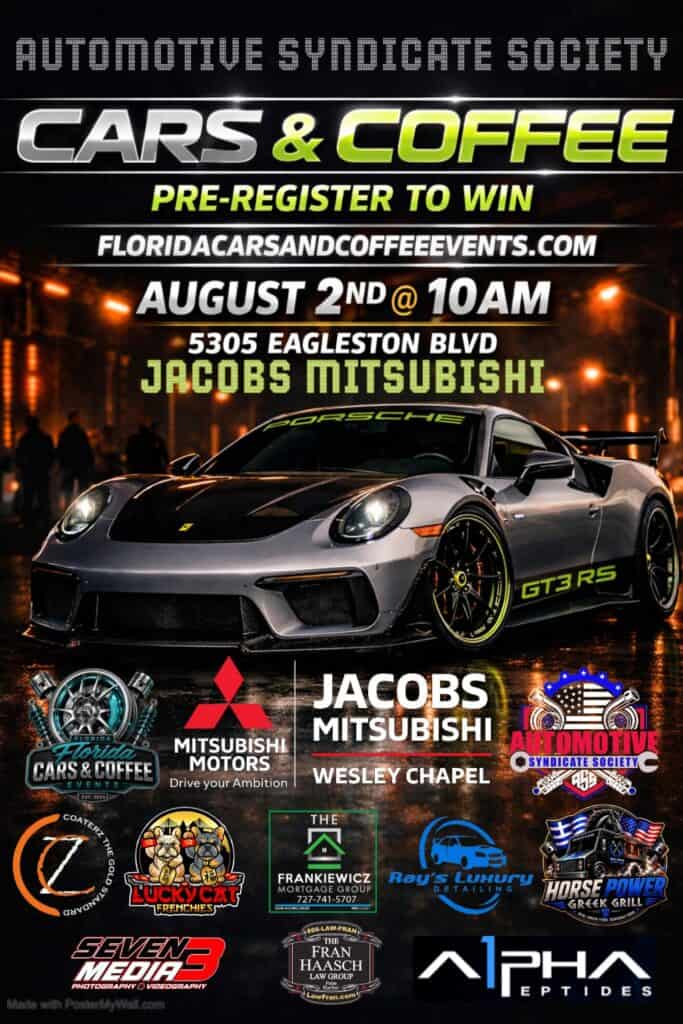 Cars & Coffee by Automotive Syndicate Society at Jacobs Mitsubishi - Wesley Chapel event at Jacobs Mitsubishi Wesley Chapel in Wesley Chapel, FL on August 2, 2026