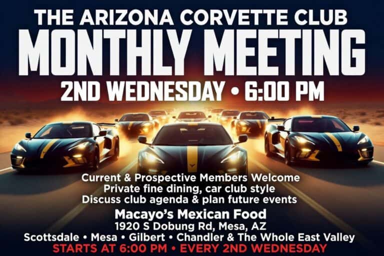Arizona Corvette Club Monthly Meeting car show in Mesa, AZ