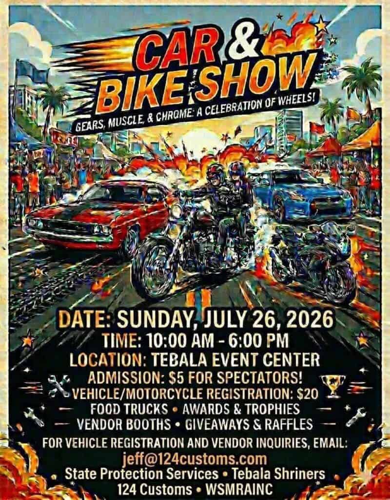 Car & Bike Show at Tebala Event Center event at Tebala Event Center in Rockford, IL on July 26, 2026