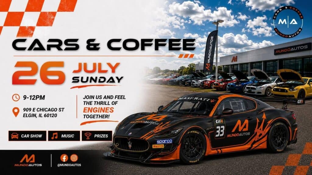 MundoAutos Cars & Coffee event at MundoAutos in Elgin, IL on July 26, 2026