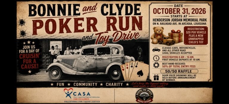 Bonnie and Clyde Poker Run & Toy Drive car show in Arcadia, LA