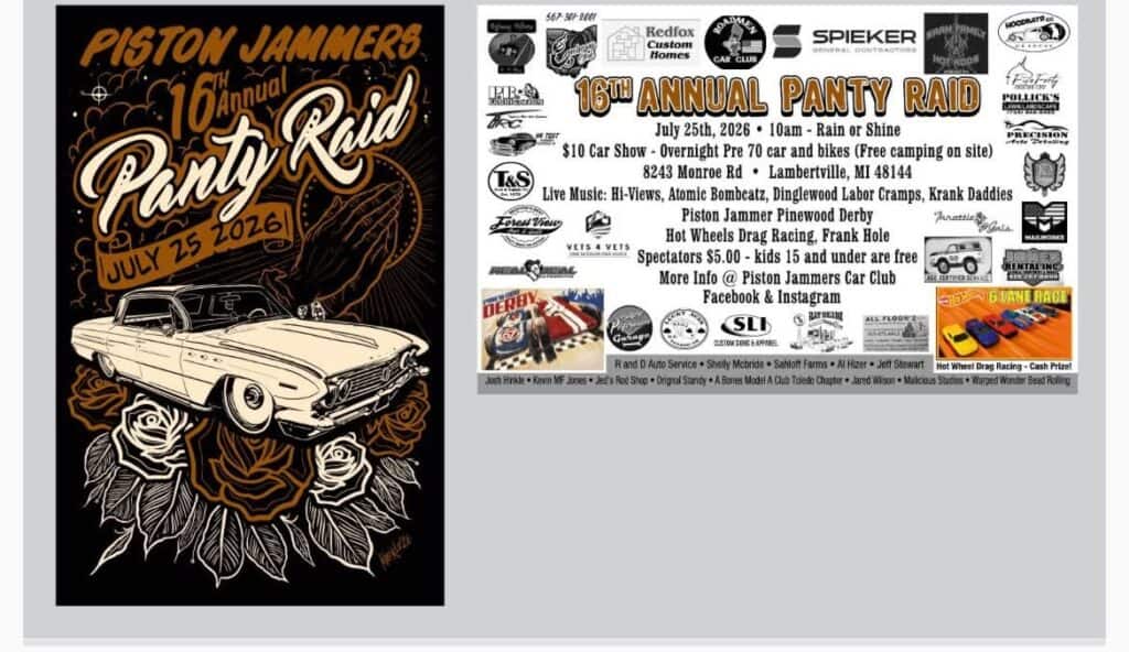 Piston Jammers 16th Annual Panty Raid event at Fannettsburg in Lambertville, MI on July 25, 2026