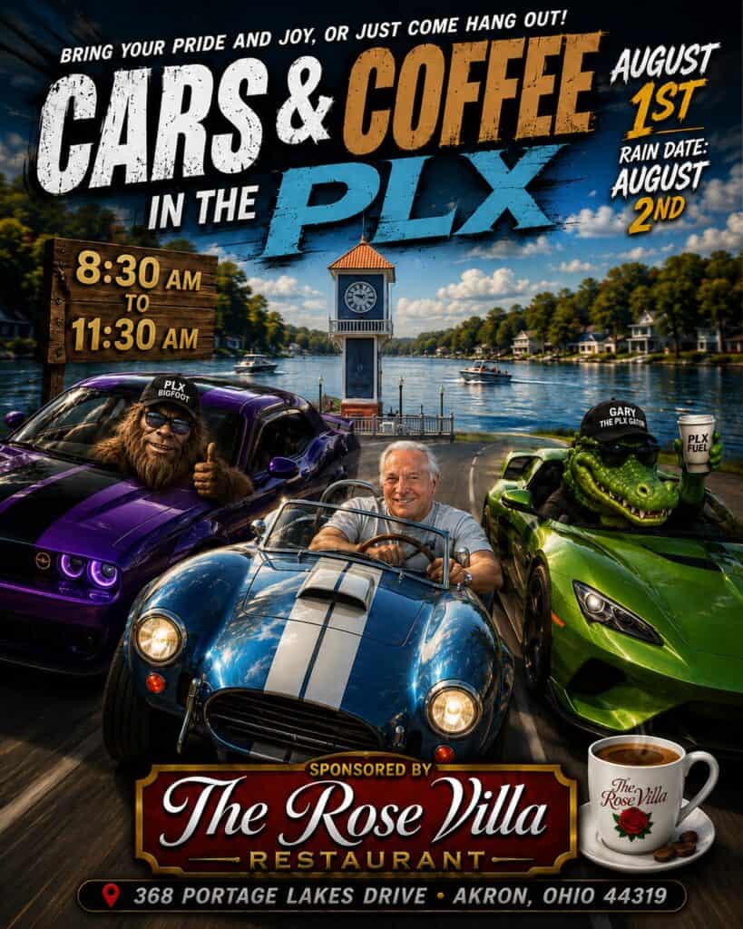 The Rose Villa Restaurant Cars & Coffee in the PLX event at The Rose Villa Restaurant in Akron, OH on August 1, 2026