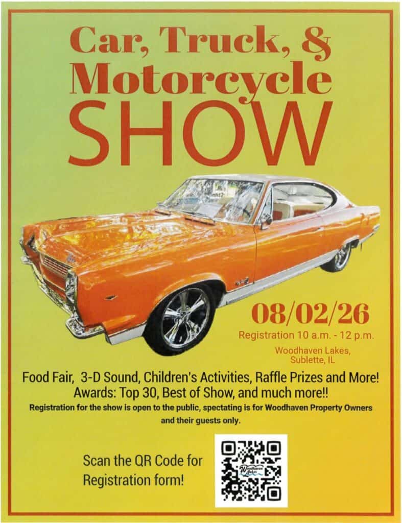 Woodhaven Lakes Car, Truck, & Motorcycle Show event at Woodhaven Lakes in Sublette, IL on August 2, 2026