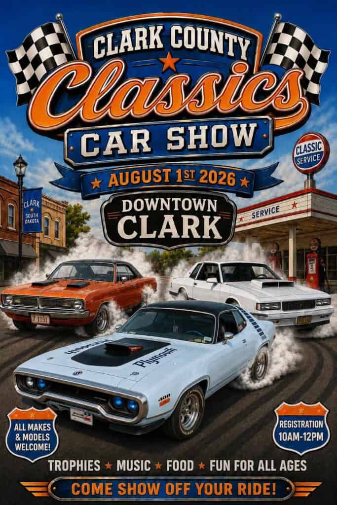 Clark County Classics Car Show event at Downtown Clark in Clark, SD on August 1, 2026