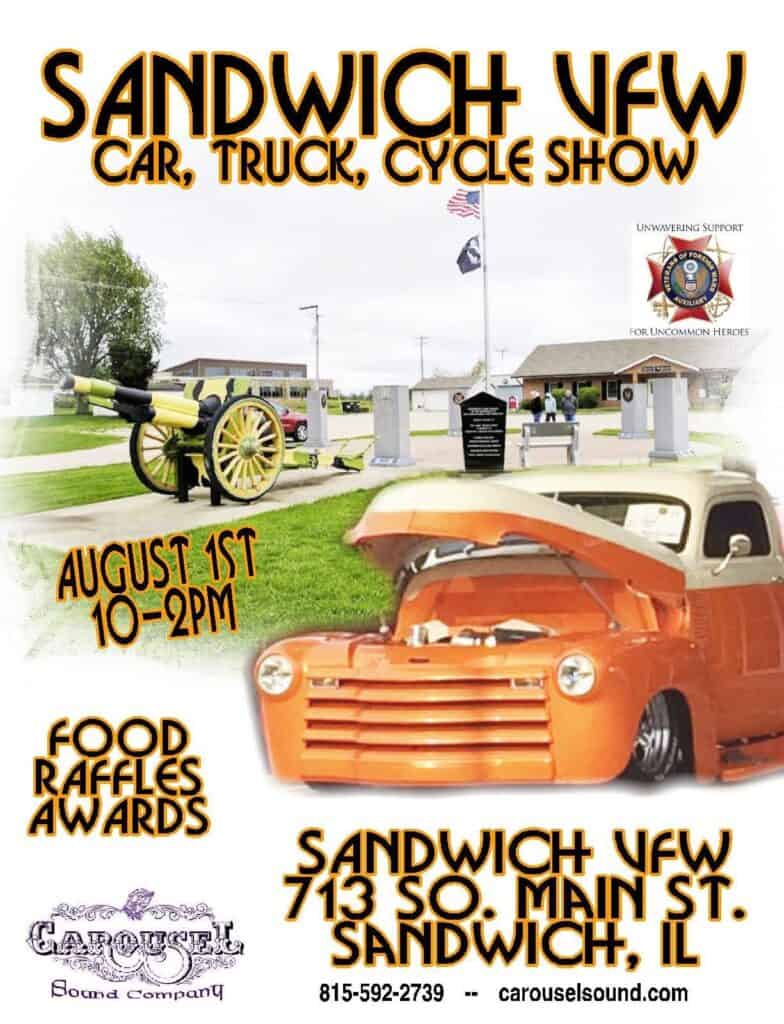 Sandwich VFW Car, Truck, Cycle Show event at Sandwich VFW in Sandwich, IL on August 1, 2026