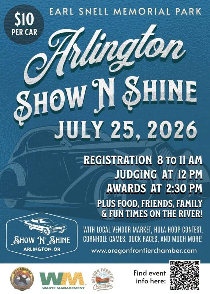 Arlington Show N Shine event at Earl Snell Memorial Park in Arlington, OR on July 25, 2026