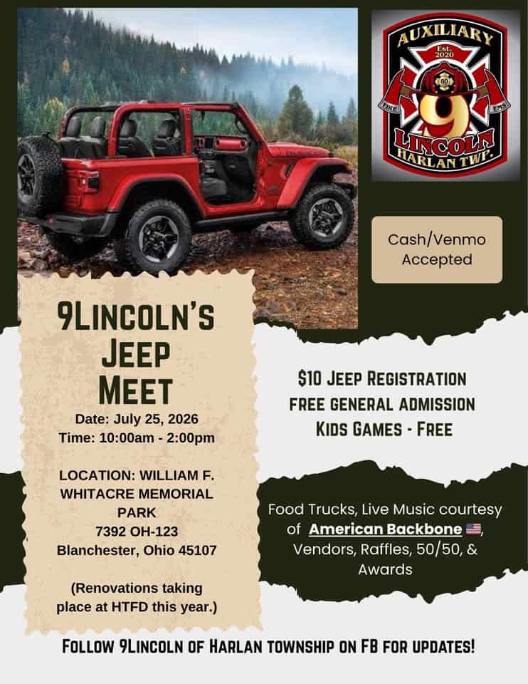 9Lincoln's 4th Annual Jeep Meet event at William F. Whitacre Memorial Park in Blanchester, OH on July 25, 2026