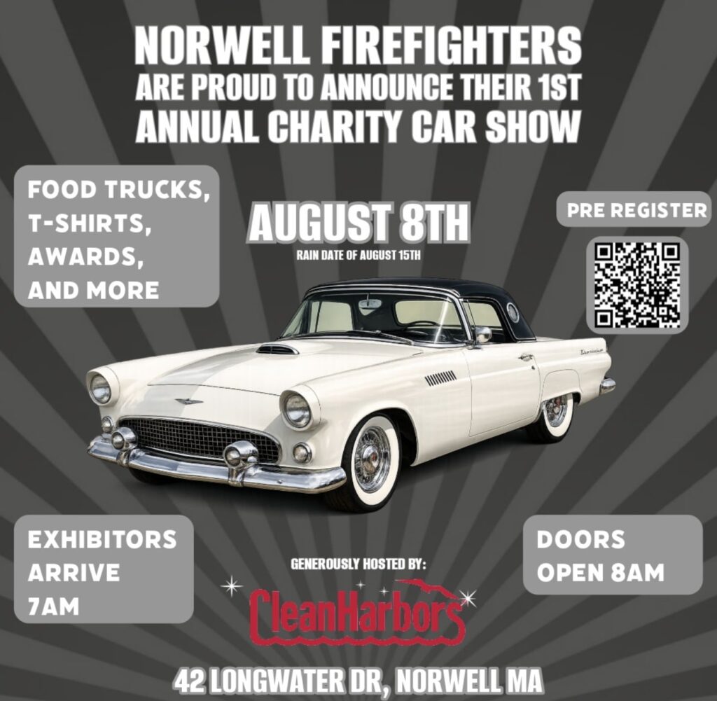 Norwell Firefighters 1st Annual Charity Car Show event at CleanHarbors in Norwell, MA on August 8, 2026