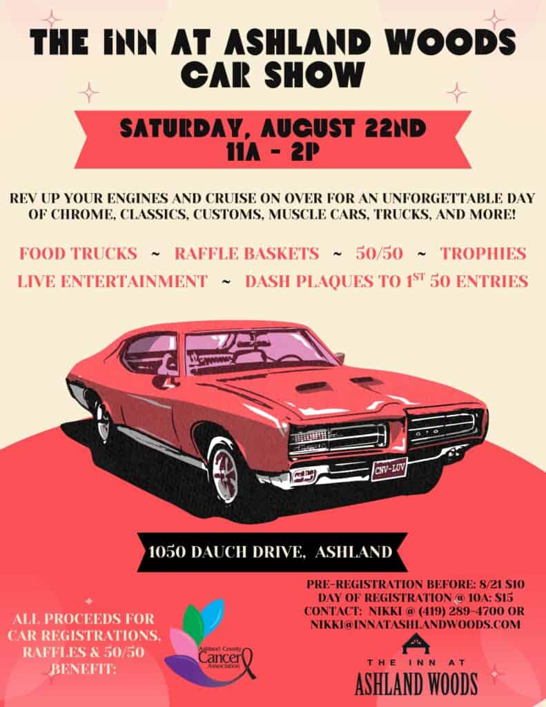 The Inn at Ashland Woods Car Show event at The Inn at Ashland Woods in Ashland, OH on August 22, 2026