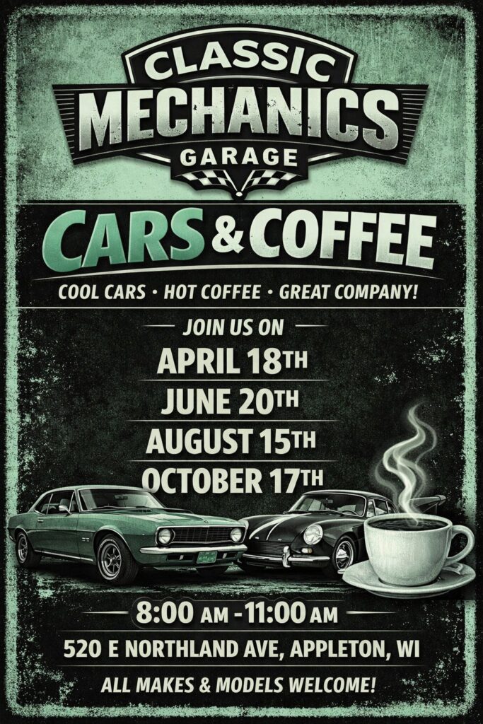 Classic Mechanics Garage Cars & Coffee event at Classic Mechanics Garage in Appleton, WI on August 15, 2026