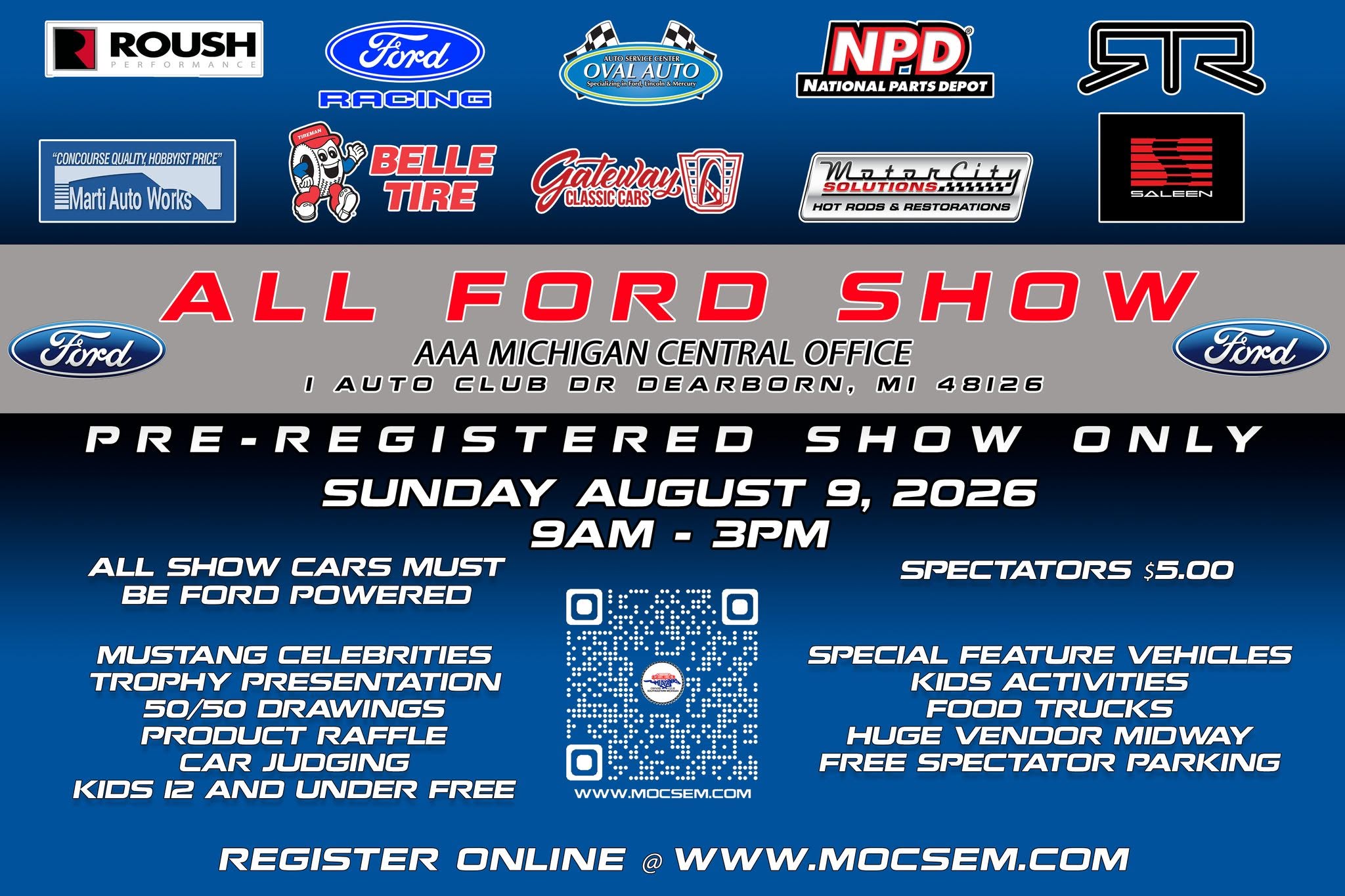AAA Michigan Central Office All Ford Show event at AAA Michigan Central Office in Dearborn, MI on August 9, 2026