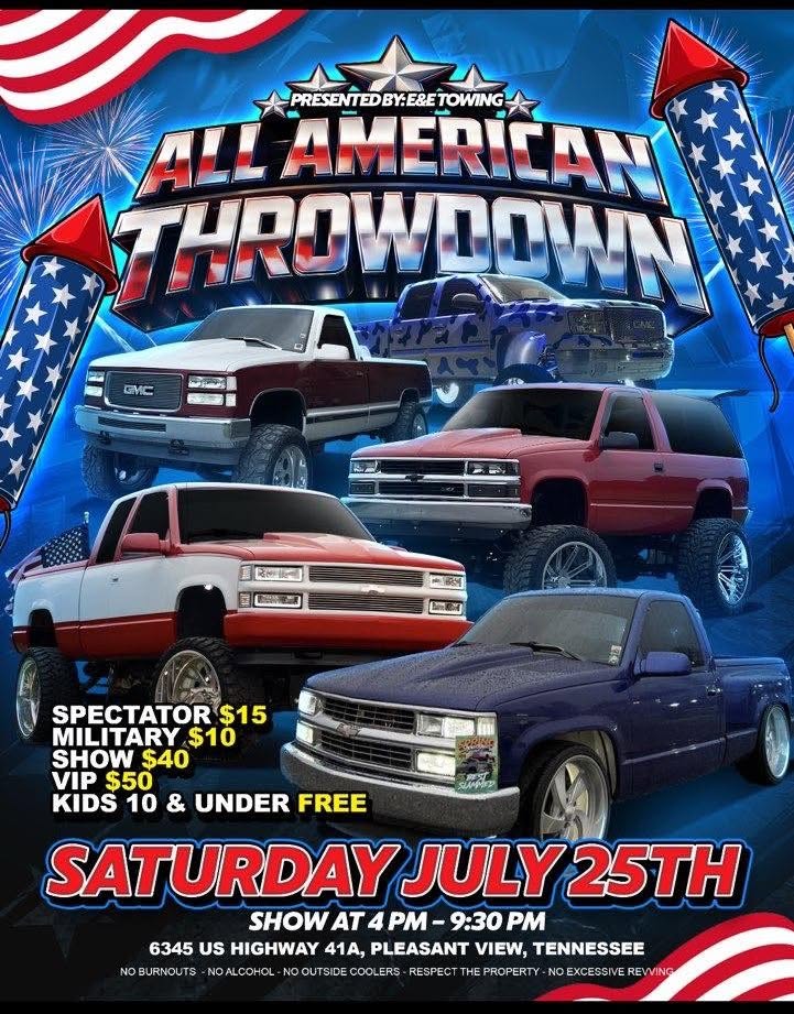 All American Throwdown event at 6345 U.S. Highway 41a in Pleasant View, TN on July 25, 2026
