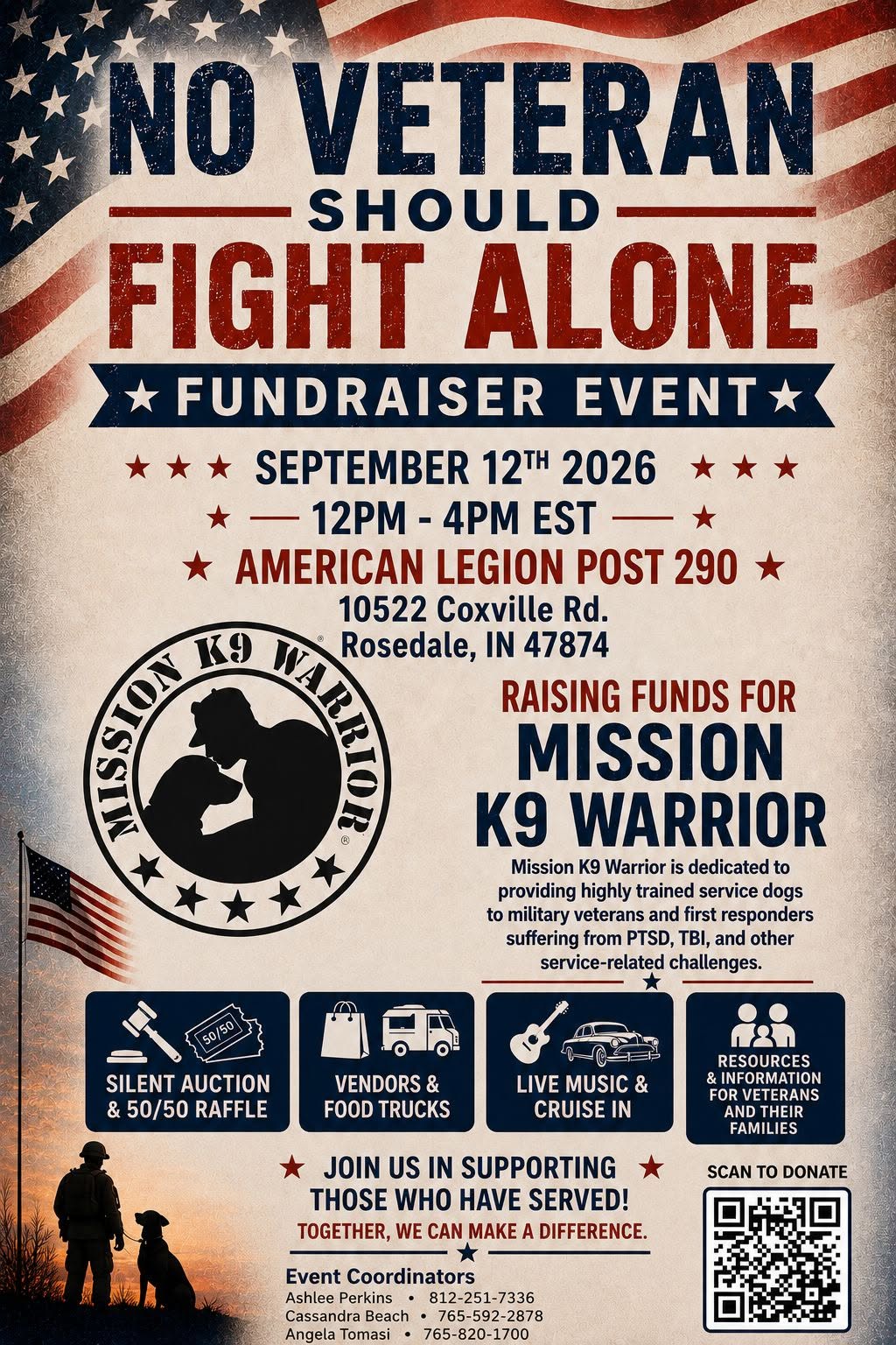 American Legion Post 290 Mission K9 Warrior Fundraiser event at American Legion Post 290 in Rosedale, IN on September 12, 2026