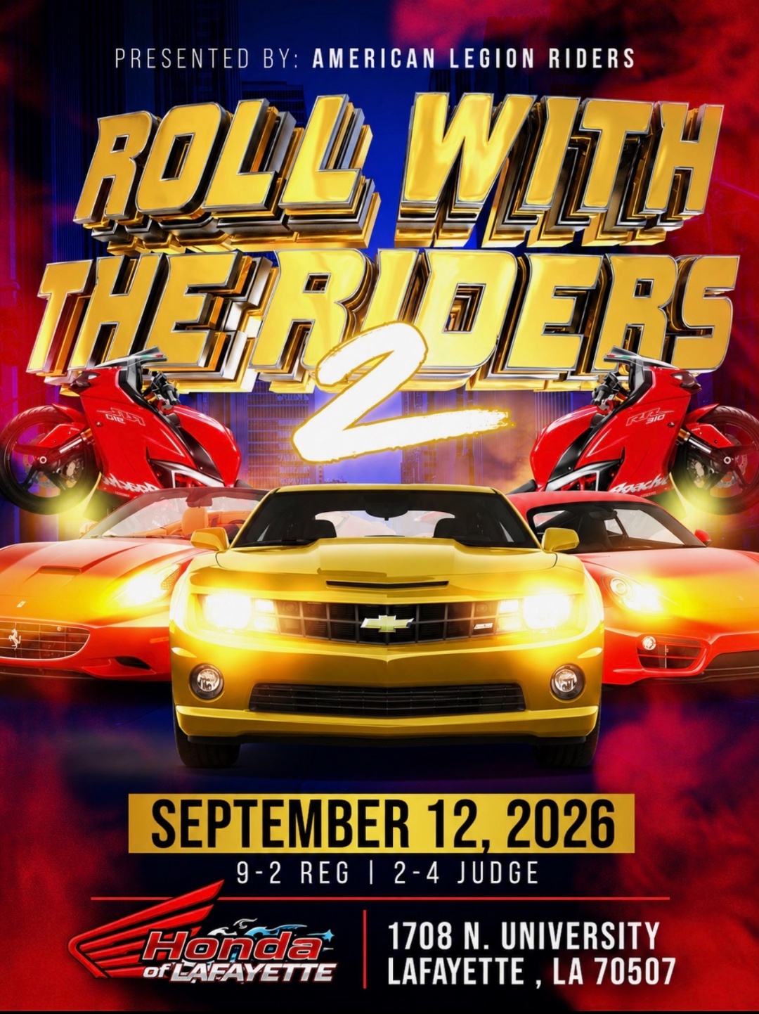 American Legion Riders Roll With the Raiders Car Show event at Honda of Lafayette in Lafayette, LA on September 12, 2026