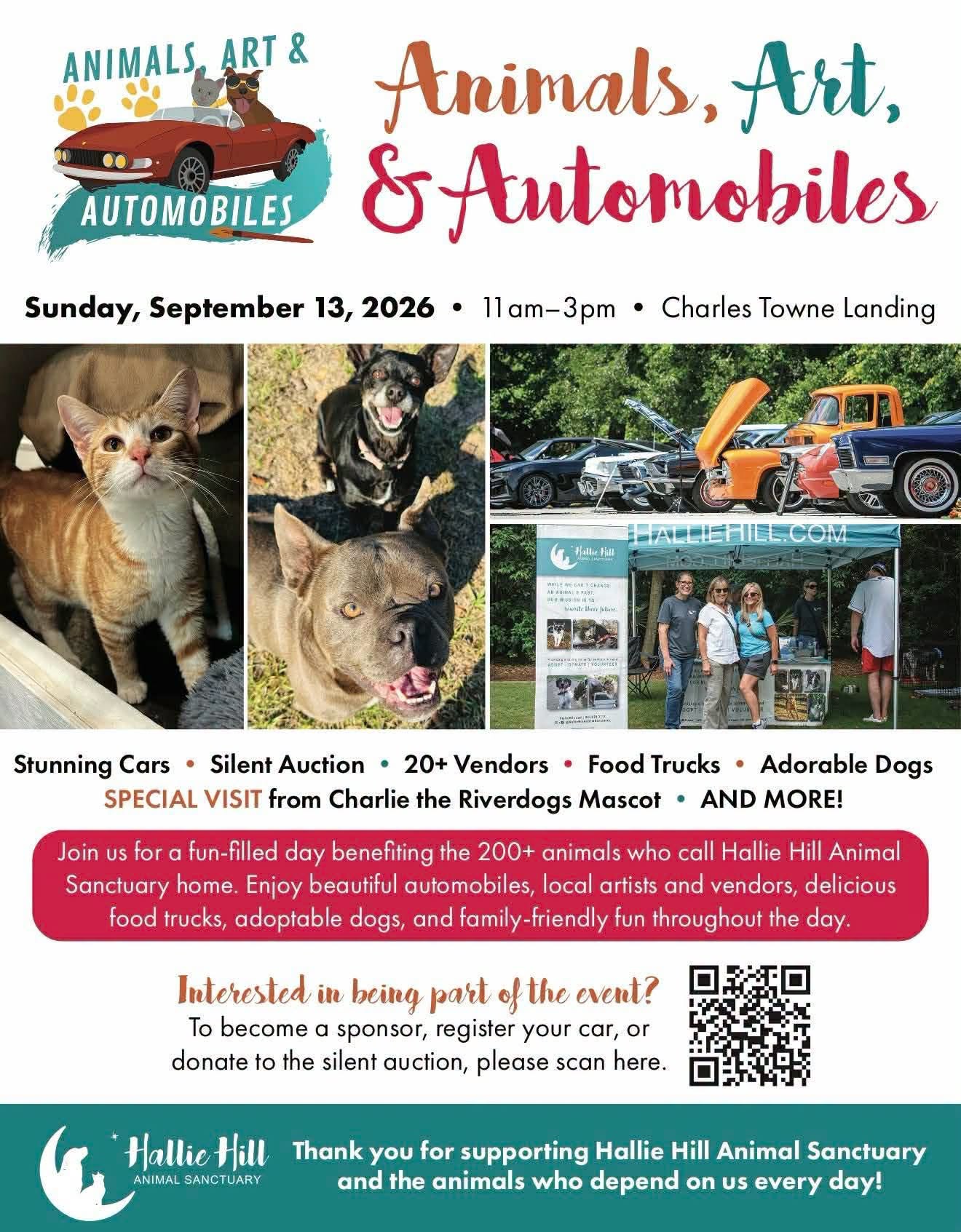 Animals, Art, & Automobiles event at Charles Towne Landing in Charleston, SC on September 13, 2026