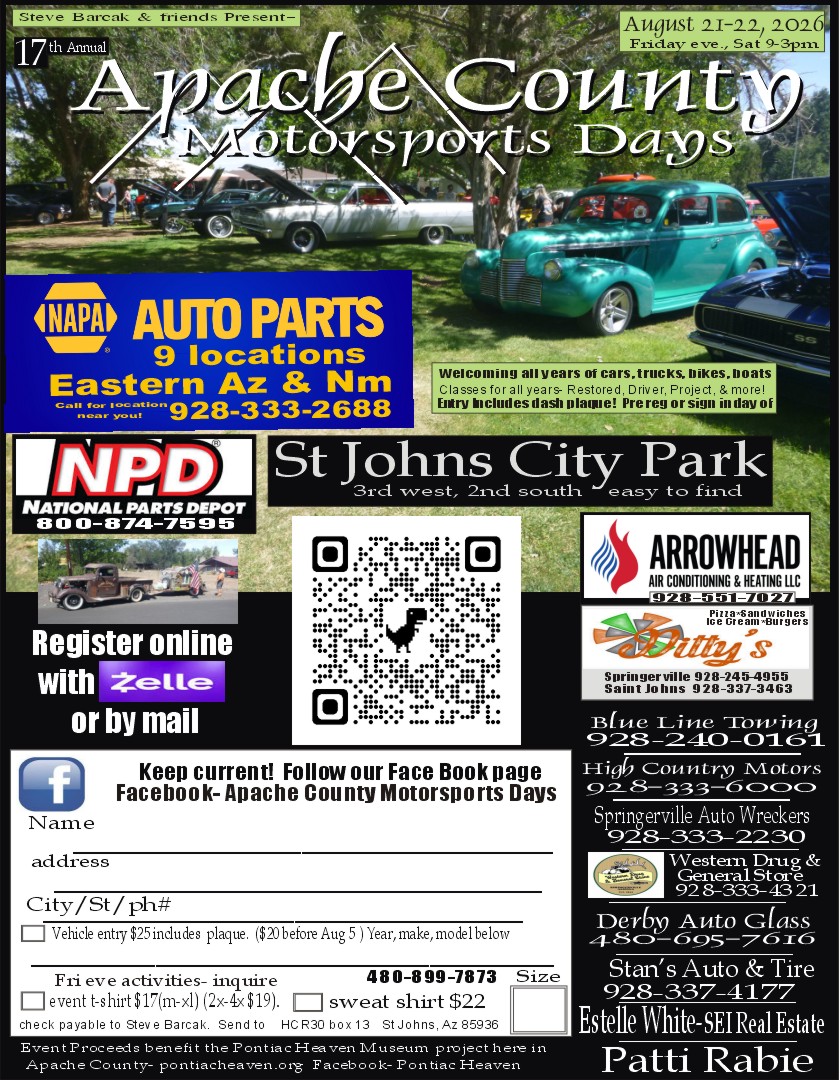 Apache County Motorsports Days event at St Johns City Park in St Johns, AZ on August 21, 2026