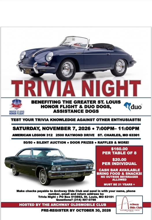 Archway Oldsmobile Club Trivia Night Benefiting Greater St. Louis Honor Flight car show in St. Charles, MO