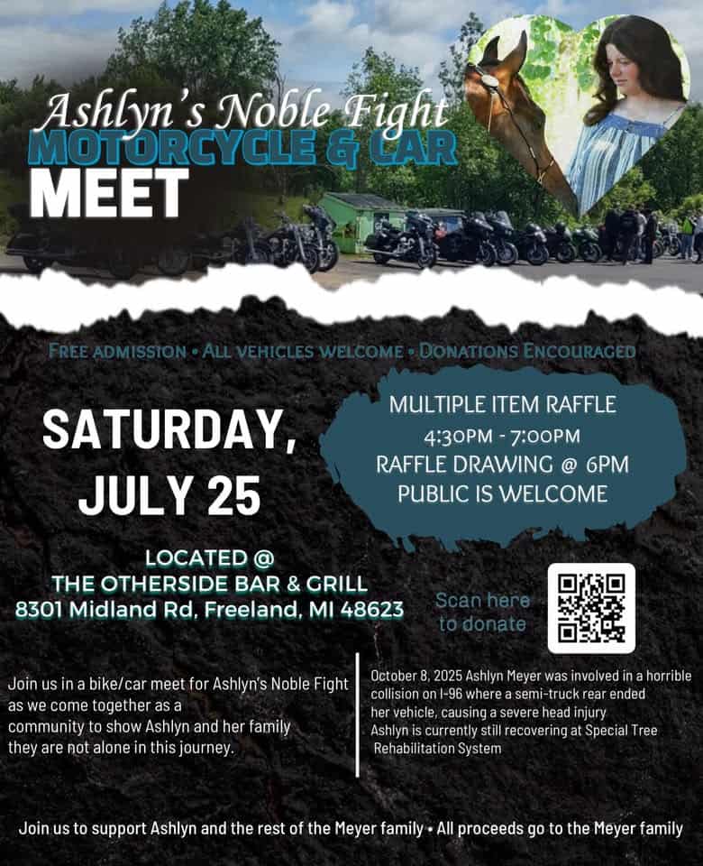 Ashlyn's Noble Fight Motorcycle & Car Meet event at The Otherside Bar & Grill in Freeland, MI on July 25, 2026