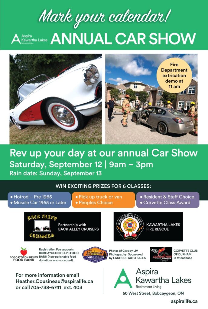 Aspira Kawartha Lakes Car Show event at Aspira Kawartha Lakes Retirement Living in Bobcaygeon, ON on September 12, 2026