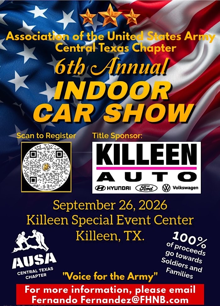 AUSA Central Texas Chapter 6th Annual Indoor Car Show event at Killeen Special Event Center in Killeen, TX on September 26, 2026