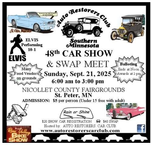 Auto Restorers Car Club 48th Car Show & Swap Meet event at Nicollet County Fairgrounds in St. Peter, MN on September 21, 2026