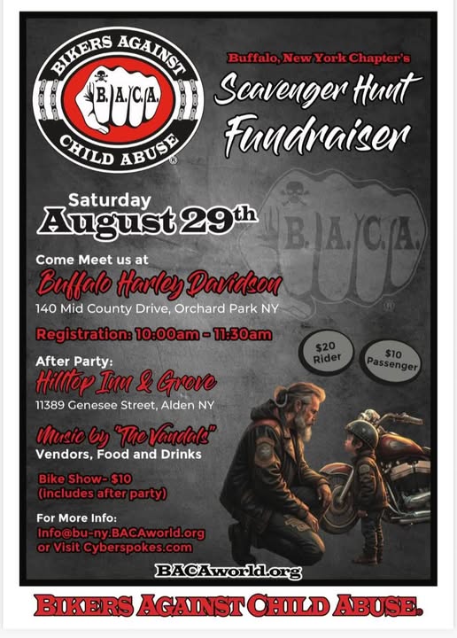 BACA Buffalo New York Chapter Scavenger Hunt Fundraiser event at Buffalo Harley Davidson in Orchard Park, NY on August 29, 2026