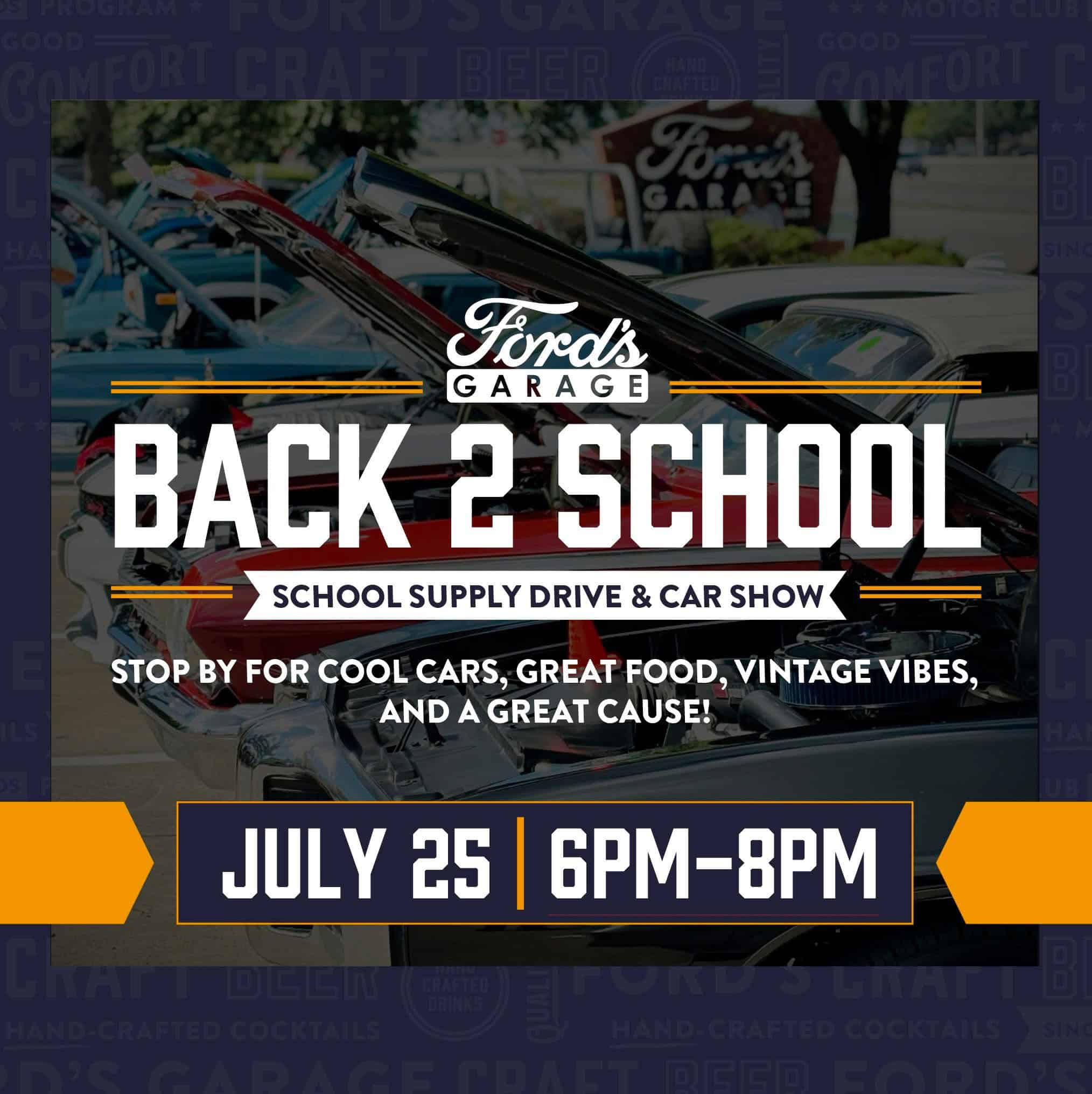Back 2 School Car Show and Supplies Drive event at Ford's Garage in Brandon, FL on July 25, 2026
