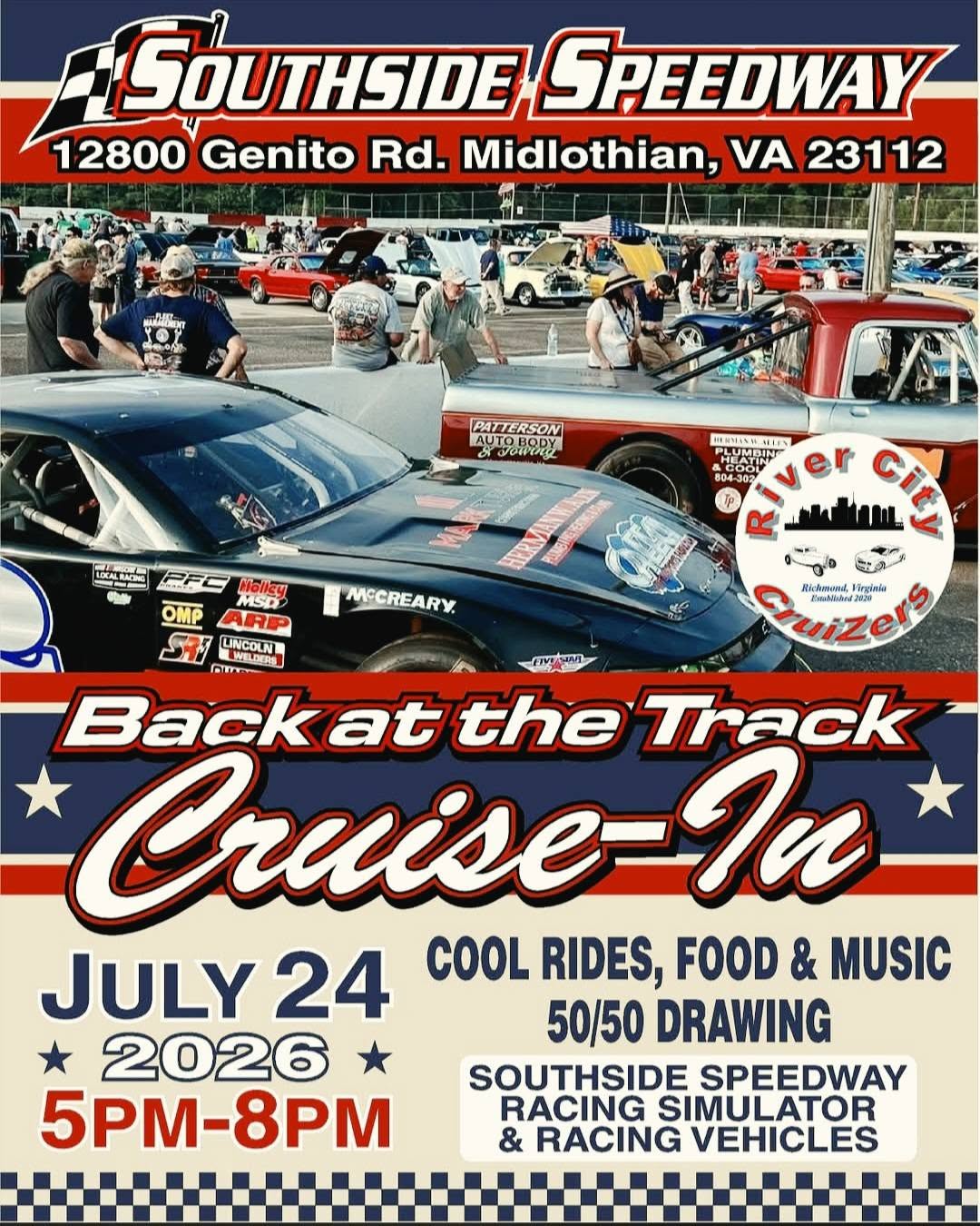 Back at the Track Cruise-In event at Southside Speedway in Midlothian, VA on July 24, 2026