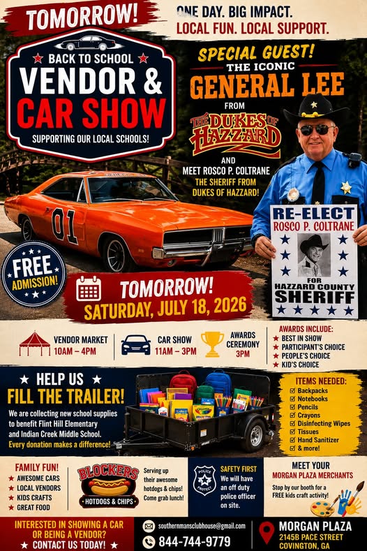 Back to School Car Show event at Morgan Plaza in Covington, GA on July 25, 2026
