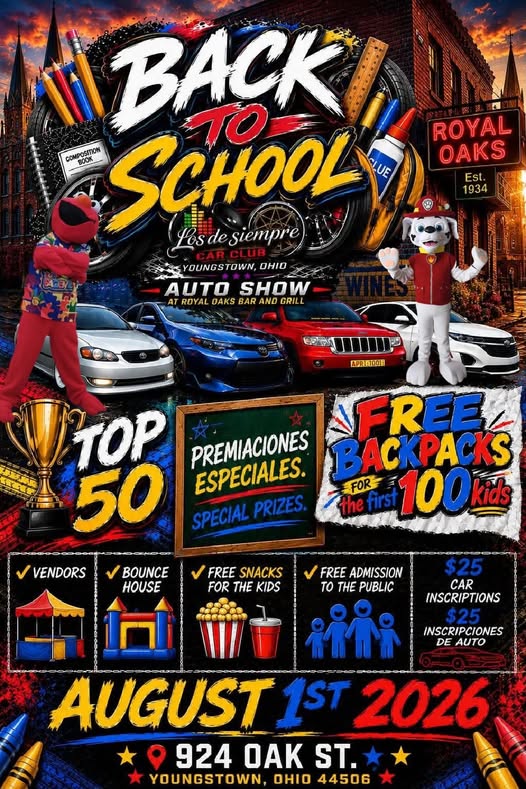 Back to School Car Show event at Royal Oaks Bar and Grill in Youngstown, OH on August 1, 2026