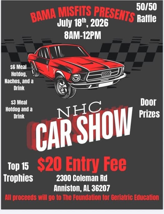Bama Misfits NHC Car Show event at NHC in Anniston, AL on July 18, 2026