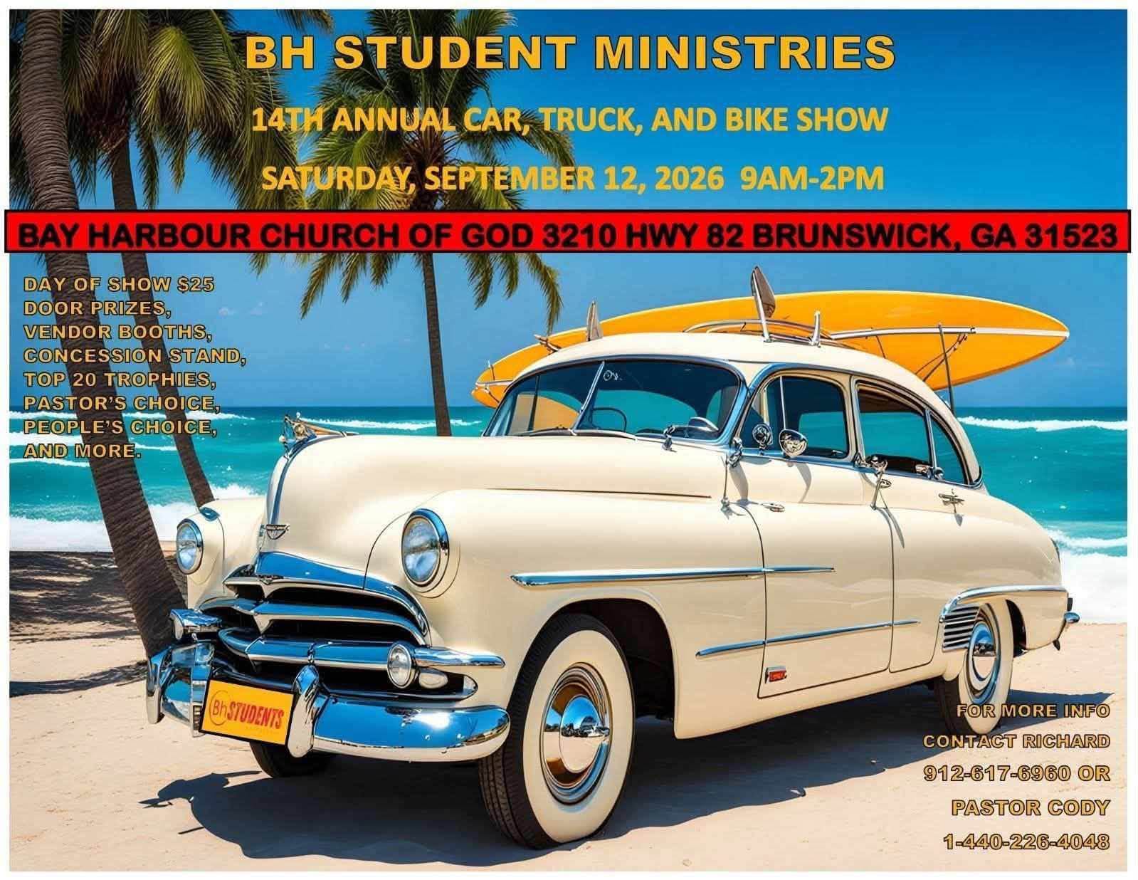 Bay Harbour Church of God Car, Truck, and Bike Show event at Bay Harbour Church of God in Brunswick, GA on September 12, 2026