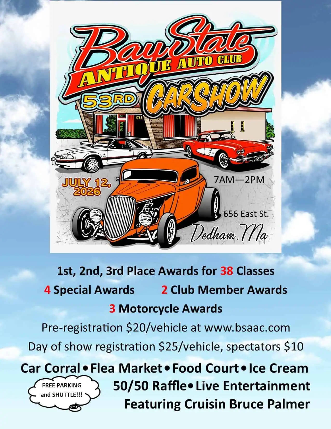 Bay State Antique Auto Club 53rd Car Show event at Bay State Antique Auto Club in Dedham, MA on July 12, 2026
