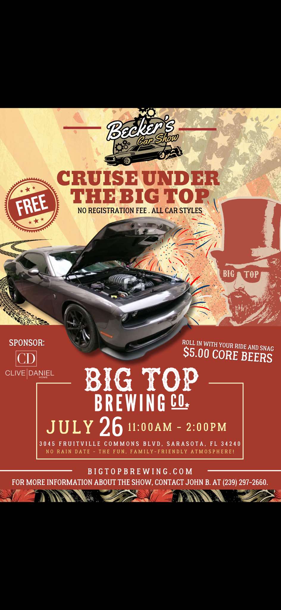 Becker's Car Show Cruise Under the Big Top at Big Top Brewing Co. event at Big Top Brewing Co. in Sarasota, FL on July 26, 2026