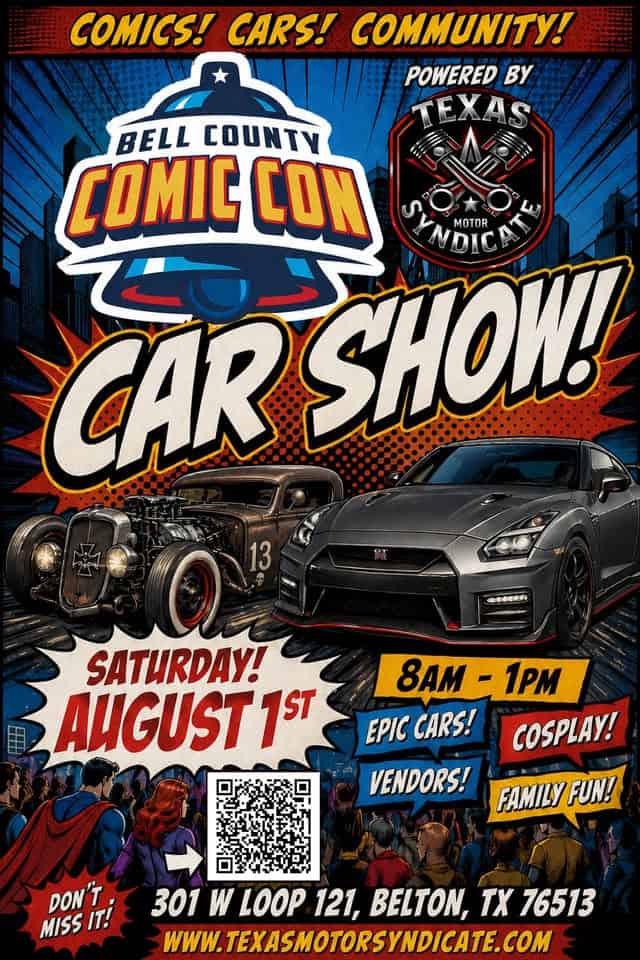 Bell County Comic Con Car Show event at Bell County Expo Center in Belton, TX on August 1, 2026