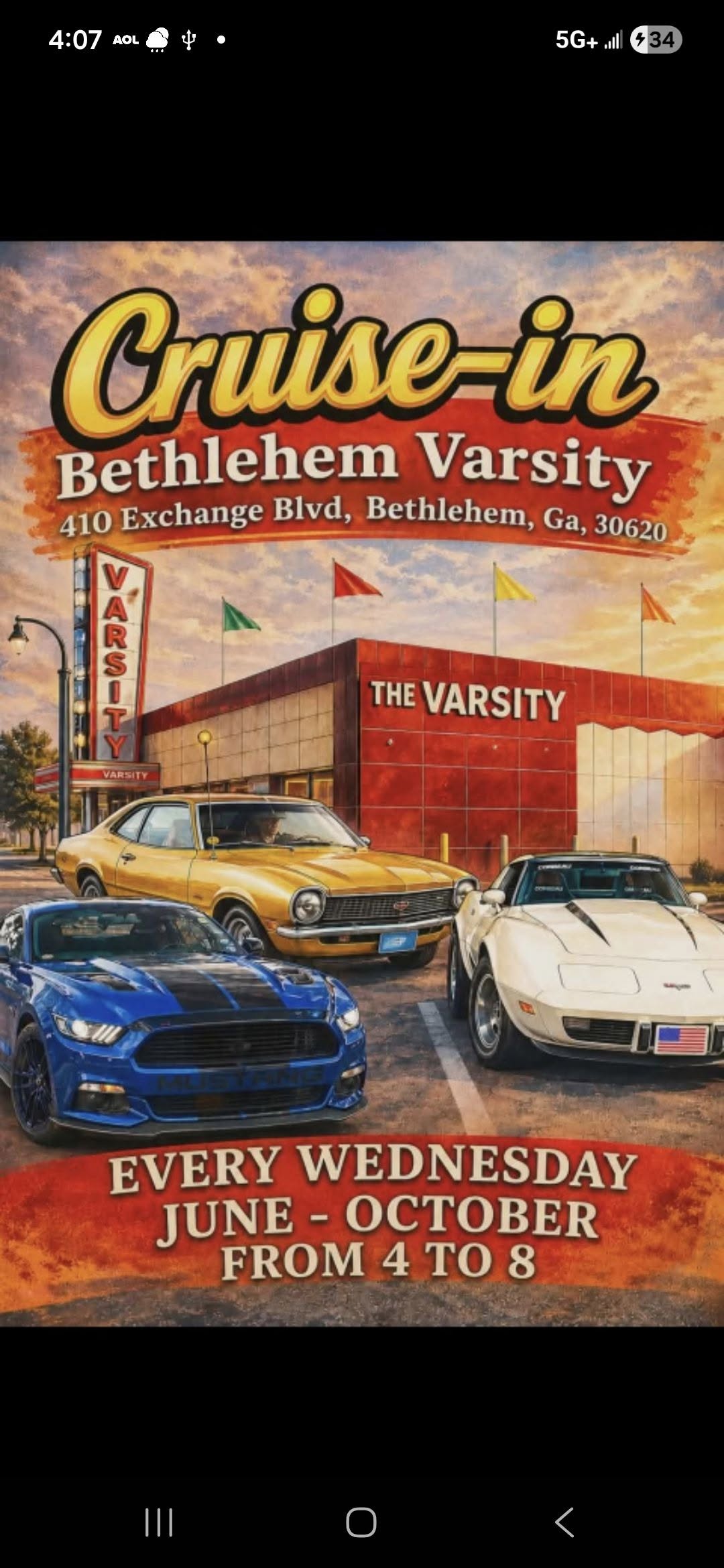 Bethlehem Varsity Cruise-In event at Bethlehem Varsity in Bethlehem, GA on July 15, 2026