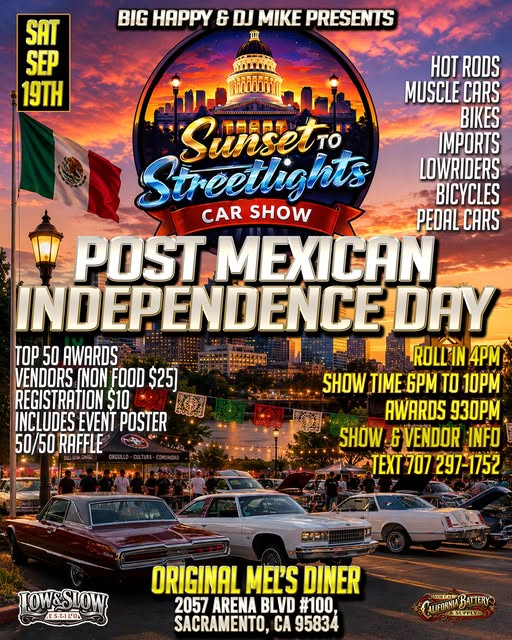 Big Happy & DJ Mike Sunset to Streetlights Car Show event at Original Mel's Diner in Sacramento, CA on September 19, 2026