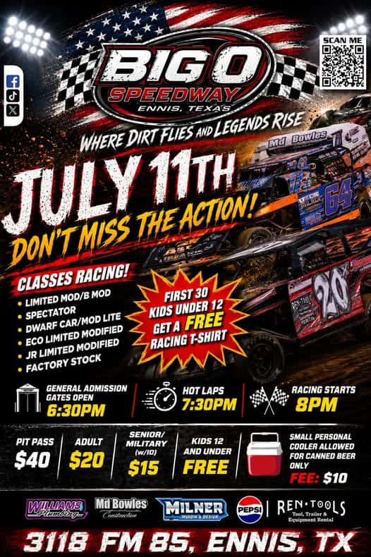 Big O Speedway Classes Racing event at Big O Speedway in Ennis, TX on July 11, 2026