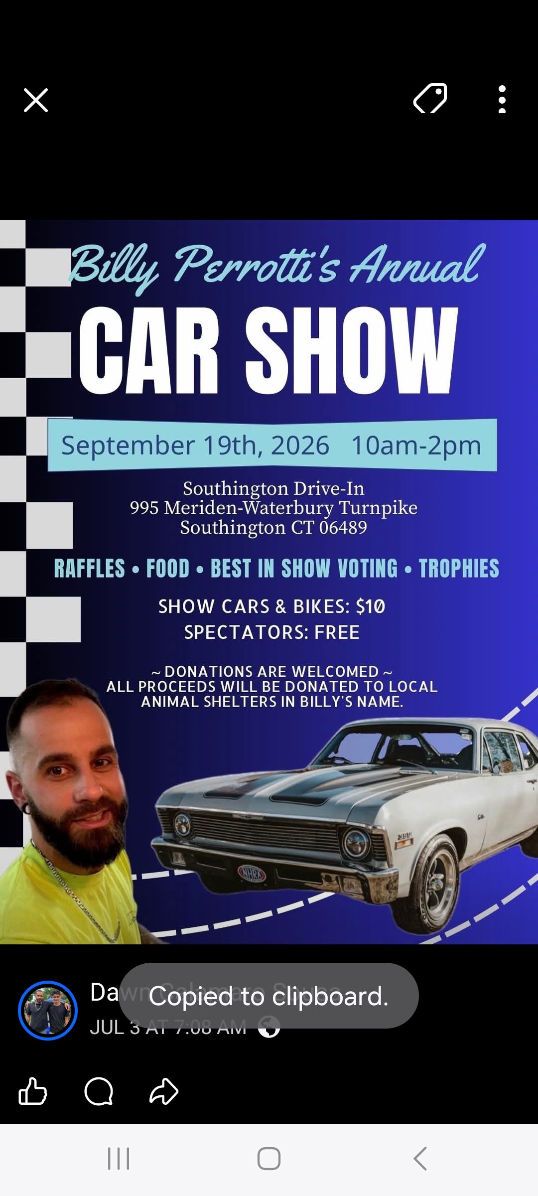 Billy Perrotti's Annual Car Show event at Southington Drive-In in Southington, CT on September 19, 2026